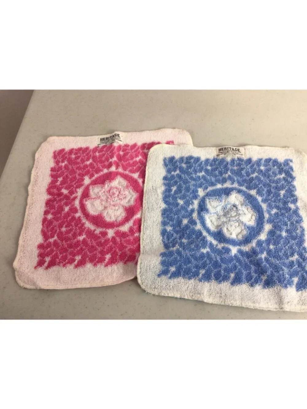Vintage Washcloths Floral Print Mid Century Retro 70s Lot of 3